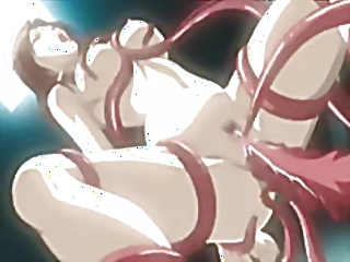 Грудастая аниме-красотка жестко трахается в диком грубом сексе с щупальцами.